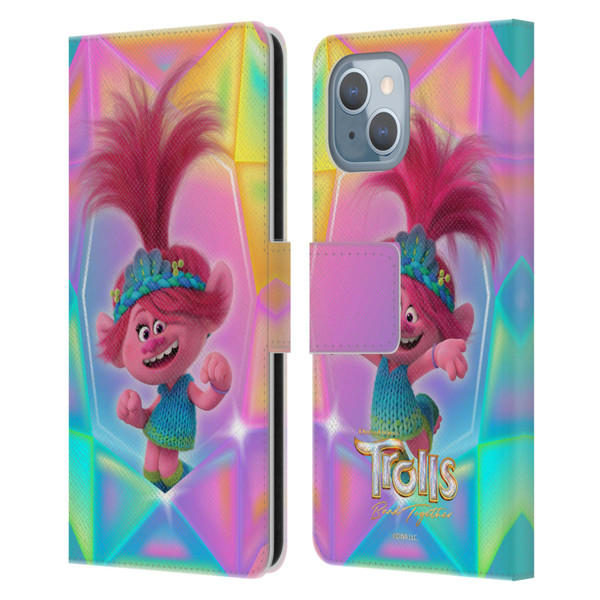 Trolls 3: Band Together Graphics Poppy Leather Book Wallet Case Cover For Apple iPhone 14
