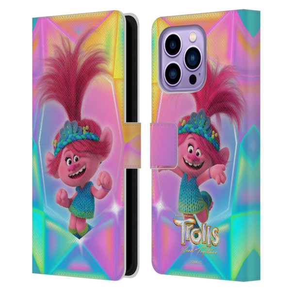 Trolls 3: Band Together Graphics Poppy Leather Book Wallet Case Cover For Apple iPhone 14 Pro Max