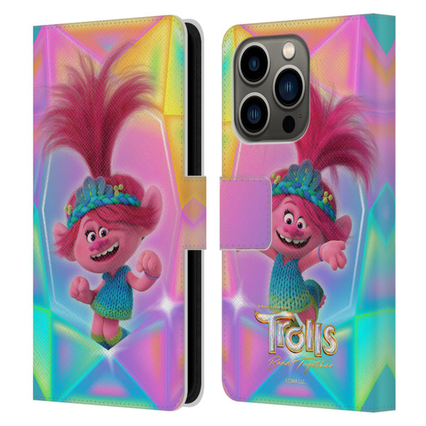Trolls 3: Band Together Graphics Poppy Leather Book Wallet Case Cover For Apple iPhone 14 Pro