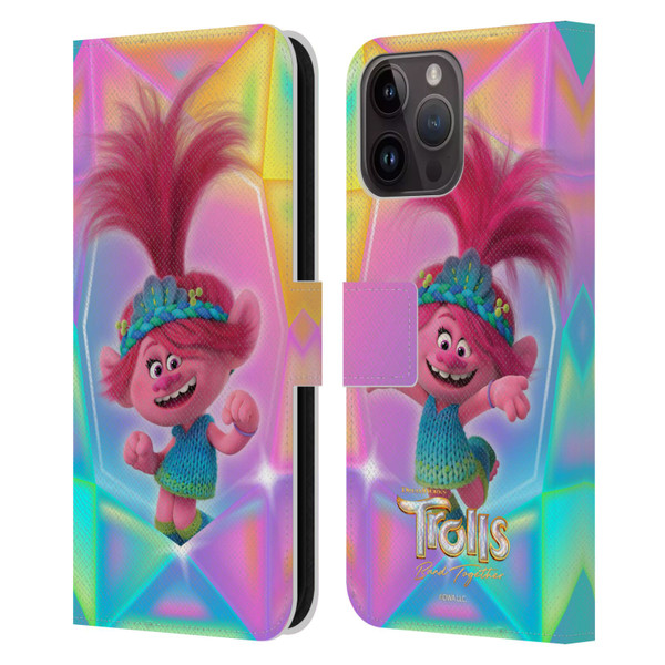Trolls 3: Band Together Graphics Poppy Leather Book Wallet Case Cover For Apple iPhone 15 Pro Max