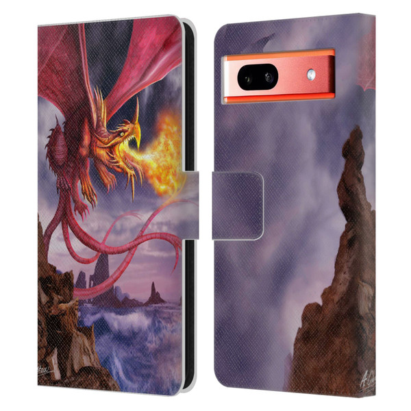 Anthony Christou Art Fire Dragon Leather Book Wallet Case Cover For Google Pixel 7a
