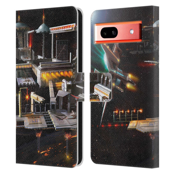 Anthony Christou Art Space Station Leather Book Wallet Case Cover For Google Pixel 7a