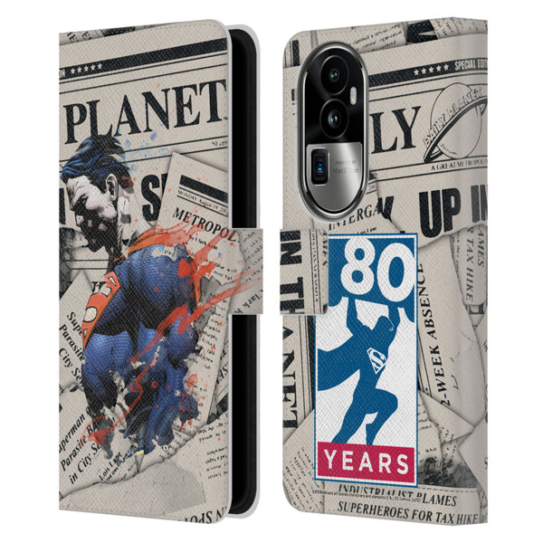 Superman DC Comics 80th Anniversary Newspaper Leather Book Wallet Case Cover For OPPO Reno10 Pro+
