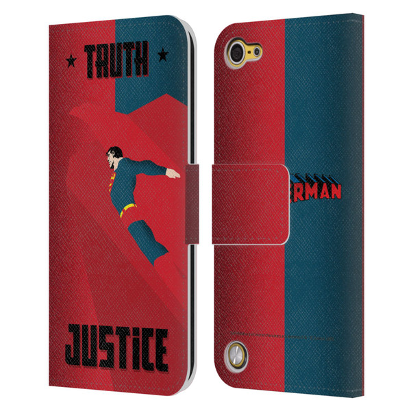 Superman DC Comics Character Art Truth And Justice 2 Leather Book Wallet Case Cover For Apple iPod Touch 5G 5th Gen