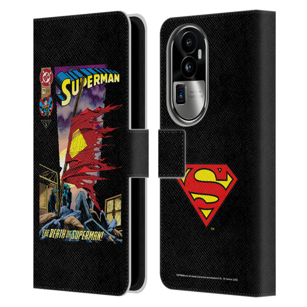 Superman DC Comics Famous Comic Book Covers Death Leather Book Wallet Case Cover For OPPO Reno10 Pro+