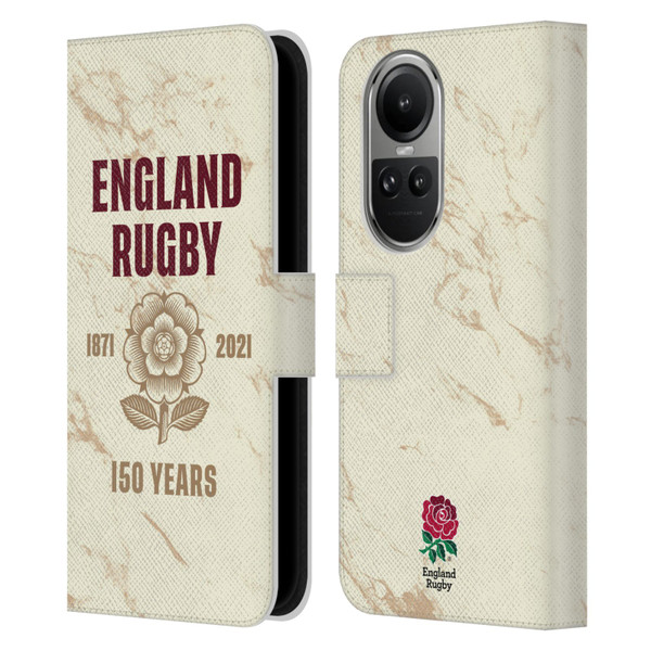 England Rugby Union 150th Anniversary Marble Leather Book Wallet Case Cover For OPPO Reno10 5G / Reno10 Pro 5G
