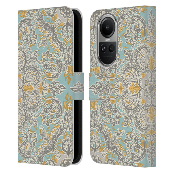 Micklyn Le Feuvre Floral Patterns Grey And Yellow Leather Book Wallet Case Cover For OPPO Reno10 5G / Reno10 Pro 5G