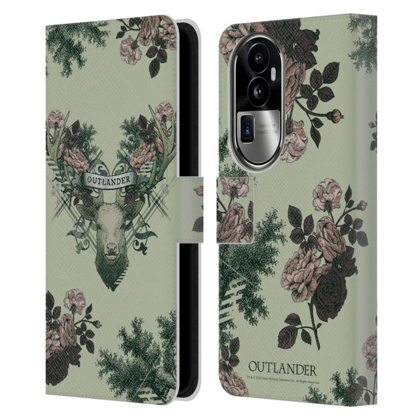 Outlander Composed Graphics Floral Deer Leather Book Wallet Case Cover For OPPO Reno10 Pro+