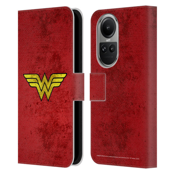 Wonder Woman DC Comics Logos Distressed Leather Book Wallet Case Cover For OPPO Reno10 5G / Reno10 Pro 5G
