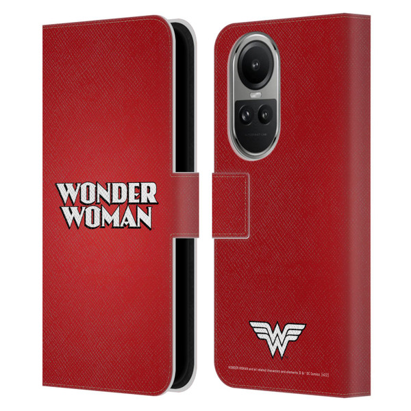 Wonder Woman DC Comics Logos Text Leather Book Wallet Case Cover For OPPO Reno10 5G / Reno10 Pro 5G