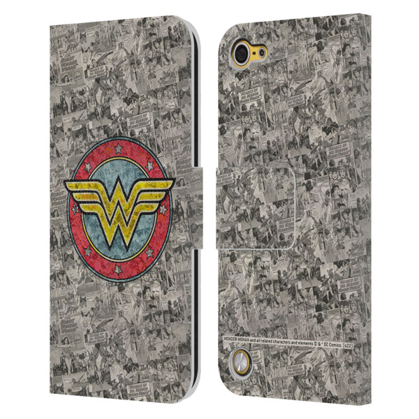 Wonder Woman DC Comics Vintage Art Comics Logo Leather Book Wallet Case Cover For Apple iPod Touch 5G 5th Gen