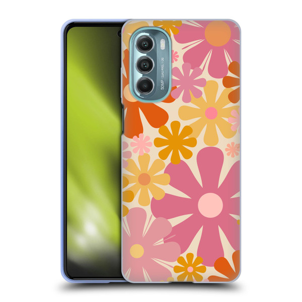 Kierkegaard Design Studio Retro Abstract Patterns Pink Orange Thulian Flowers Soft Gel Case for Motorola Moto G Stylus 5G (2022)