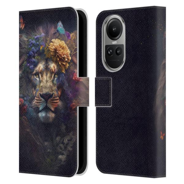 Spacescapes Floral Lions Flowering Pride Leather Book Wallet Case Cover For OPPO Reno10 5G / Reno10 Pro 5G