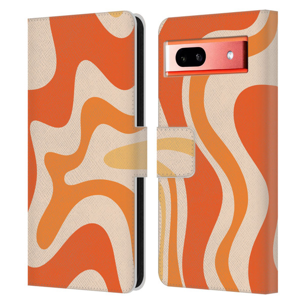 Kierkegaard Design Studio Retro Abstract Patterns Tangerine Orange Tone Leather Book Wallet Case Cover For Google Pixel 7a