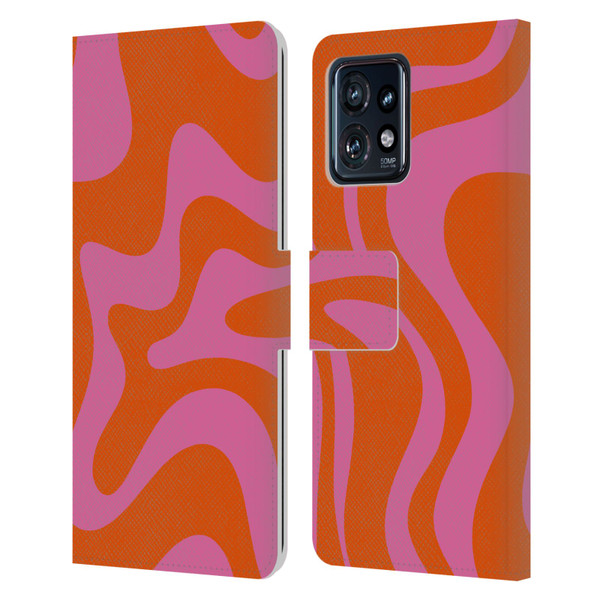 Kierkegaard Design Studio Retro Abstract Patterns Hot Pink Orange Swirl Leather Book Wallet Case Cover For Motorola Moto Edge 40 Pro