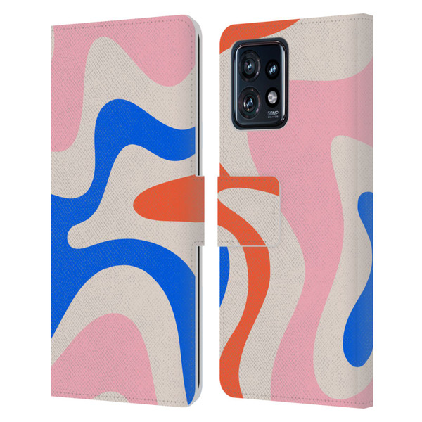 Kierkegaard Design Studio Retro Abstract Patterns Pink Blue Orange Swirl Leather Book Wallet Case Cover For Motorola Moto Edge 40 Pro