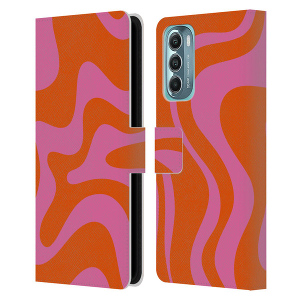 Kierkegaard Design Studio Retro Abstract Patterns Hot Pink Orange Swirl Leather Book Wallet Case Cover For Motorola Moto G Stylus 5G (2022)