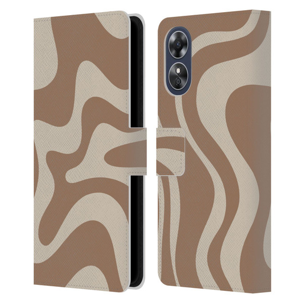 Kierkegaard Design Studio Retro Abstract Patterns Milk Brown Beige Swirl Leather Book Wallet Case Cover For OPPO A17