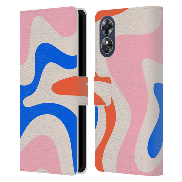 Kierkegaard Design Studio Retro Abstract Patterns Pink Blue Orange Swirl Leather Book Wallet Case Cover For OPPO A17