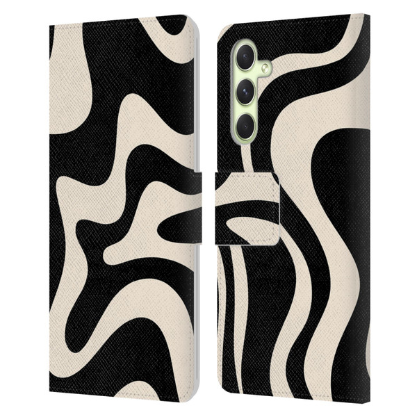 Kierkegaard Design Studio Retro Abstract Patterns Black Almond Cream Swirl Leather Book Wallet Case Cover For Samsung Galaxy A54 5G