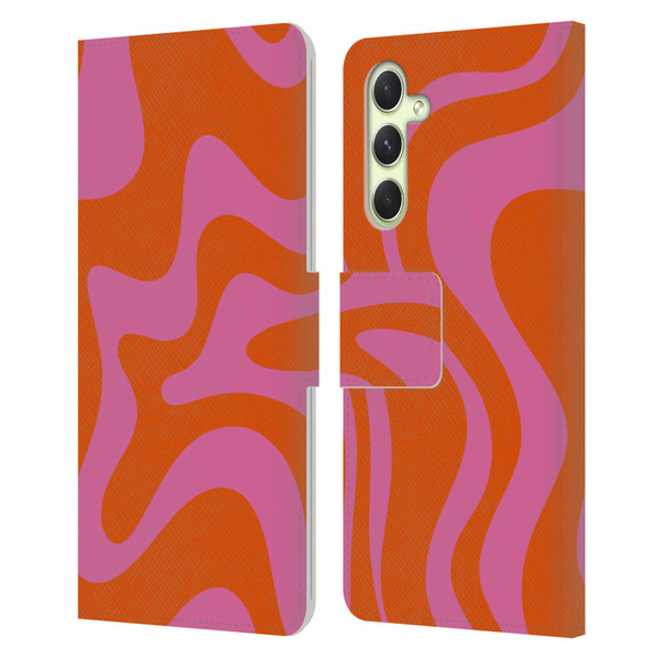 Kierkegaard Design Studio Retro Abstract Patterns Hot Pink Orange Swirl Leather Book Wallet Case Cover For Samsung Galaxy A54 5G