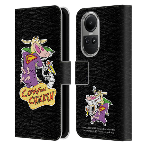 Cow and Chicken Graphics Super Cow Leather Book Wallet Case Cover For OPPO Reno10 5G / Reno10 Pro 5G