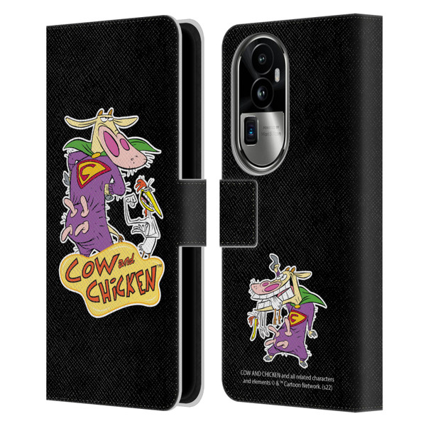 Cow and Chicken Graphics Super Cow Leather Book Wallet Case Cover For OPPO Reno10 Pro+