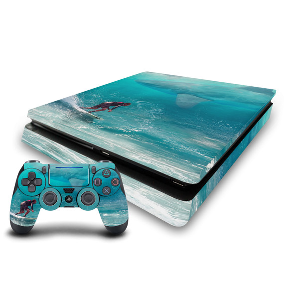 Dave Loblaw Sea 2 Shark Surfer Vinyl Sticker Skin Decal Cover for Sony PS4 Slim Console & Controller
