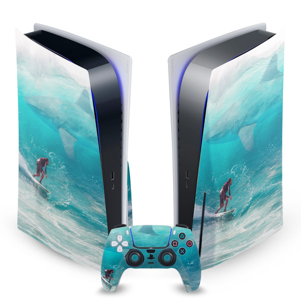 Dave Loblaw Sea 2 Shark Surfer Vinyl Sticker Skin Decal Cover for Sony PS5 Disc Edition Bundle