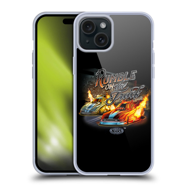 National Hot Rod Association Graphics Rumble On The Track Soft Gel Case for Apple iPhone 15 Plus