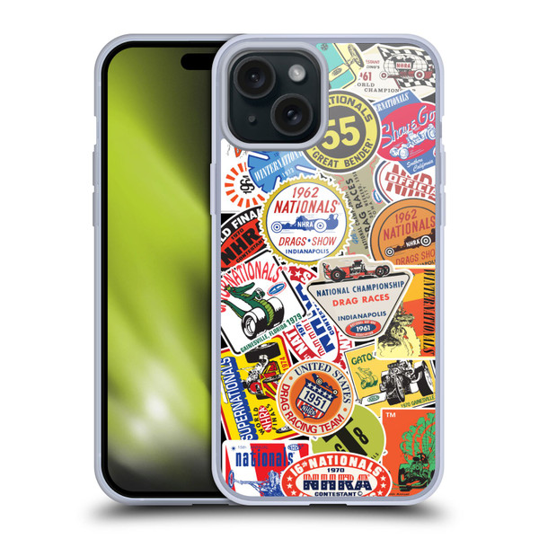 National Hot Rod Association Graphics Vintage Sticker Type Soft Gel Case for Apple iPhone 15 Plus