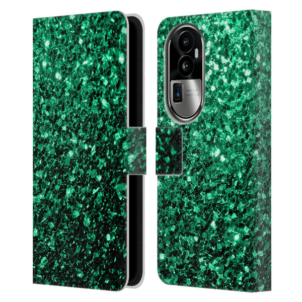 PLdesign Glitter Sparkles Emerald Green Leather Book Wallet Case Cover For OPPO Reno10 Pro+