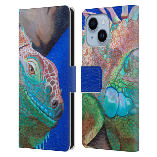 Jody Wright Animals Iguana Attitude Leather Book Wallet Case Cover For Apple iPhone 14 Plus