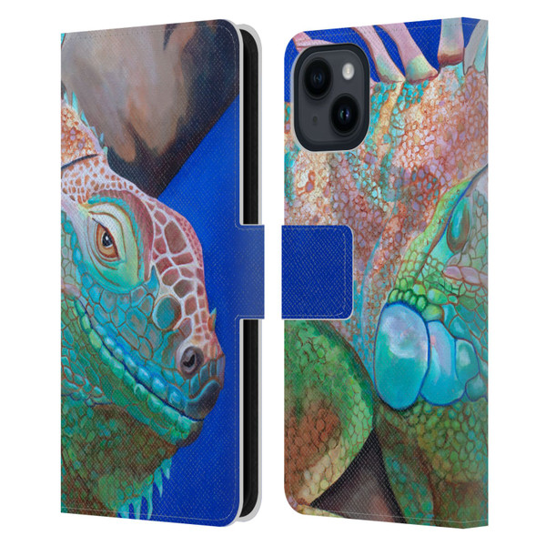 Jody Wright Animals Iguana Attitude Leather Book Wallet Case Cover For Apple iPhone 15