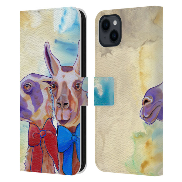 Jody Wright Animals Lovely Llamas Leather Book Wallet Case Cover For Apple iPhone 15 Plus