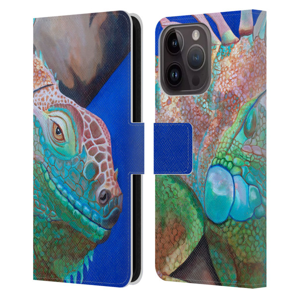 Jody Wright Animals Iguana Attitude Leather Book Wallet Case Cover For Apple iPhone 15 Pro