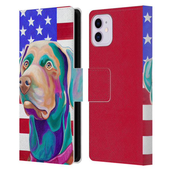 Jody Wright Dog And Cat Collection US Flag Leather Book Wallet Case Cover For Apple iPhone 11