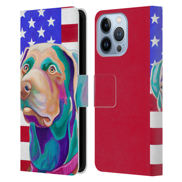Jody Wright Dog And Cat Collection US Flag Leather Book Wallet Case Cover For Apple iPhone 13 Pro