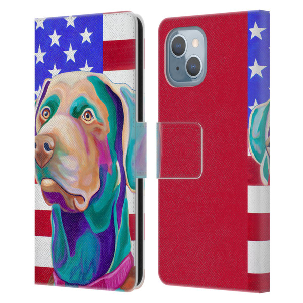 Jody Wright Dog And Cat Collection US Flag Leather Book Wallet Case Cover For Apple iPhone 14