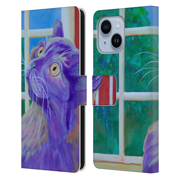 Jody Wright Dog And Cat Collection Just Outside The Window Leather Book Wallet Case Cover For Apple iPhone 14 Plus