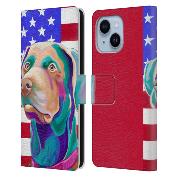 Jody Wright Dog And Cat Collection US Flag Leather Book Wallet Case Cover For Apple iPhone 14 Plus