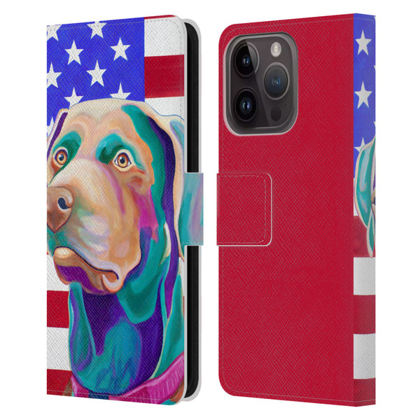 Jody Wright Dog And Cat Collection US Flag Leather Book Wallet Case Cover For Apple iPhone 15 Pro