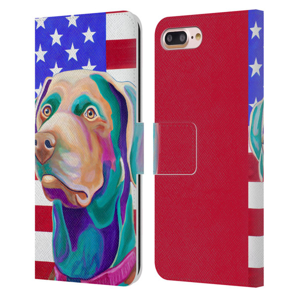 Jody Wright Dog And Cat Collection US Flag Leather Book Wallet Case Cover For Apple iPhone 7 Plus / iPhone 8 Plus