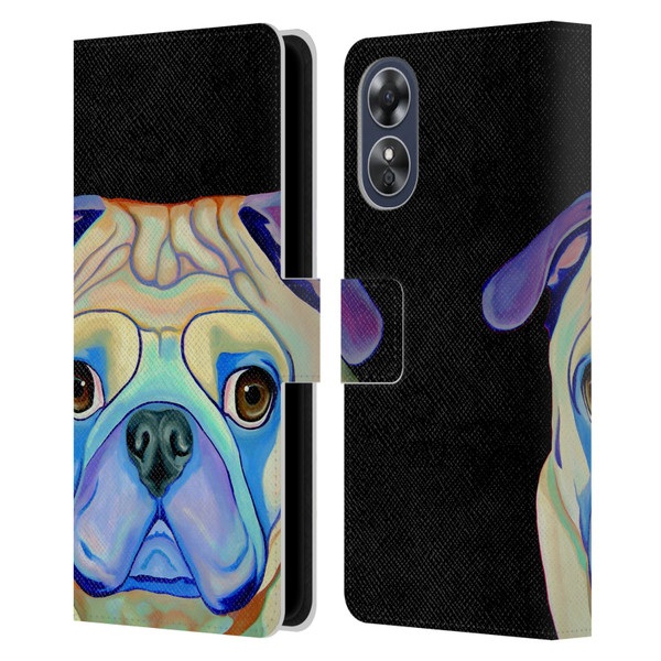 Jody Wright Dog And Cat Collection Pug Leather Book Wallet Case Cover For OPPO A17