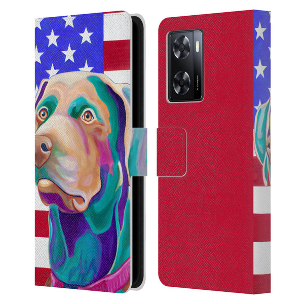 Jody Wright Dog And Cat Collection US Flag Leather Book Wallet Case Cover For OPPO A57s