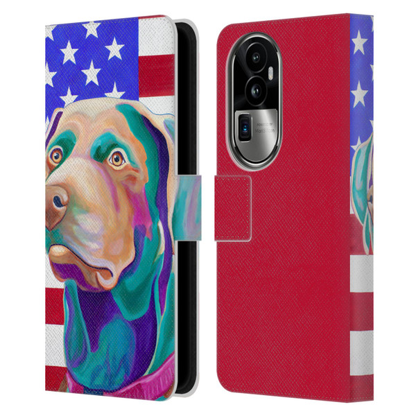 Jody Wright Dog And Cat Collection US Flag Leather Book Wallet Case Cover For OPPO Reno10 Pro+
