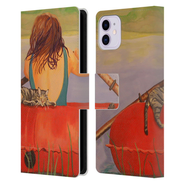 Jody Wright Life Around Us The Woman And Cat Nap Leather Book Wallet Case Cover For Apple iPhone 11