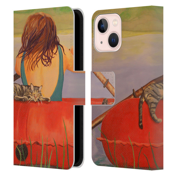 Jody Wright Life Around Us The Woman And Cat Nap Leather Book Wallet Case Cover For Apple iPhone 13 Mini