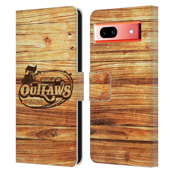 World of Outlaws Western Graphics Wood Logo Leather Book Wallet Case Cover For Google Pixel 7a