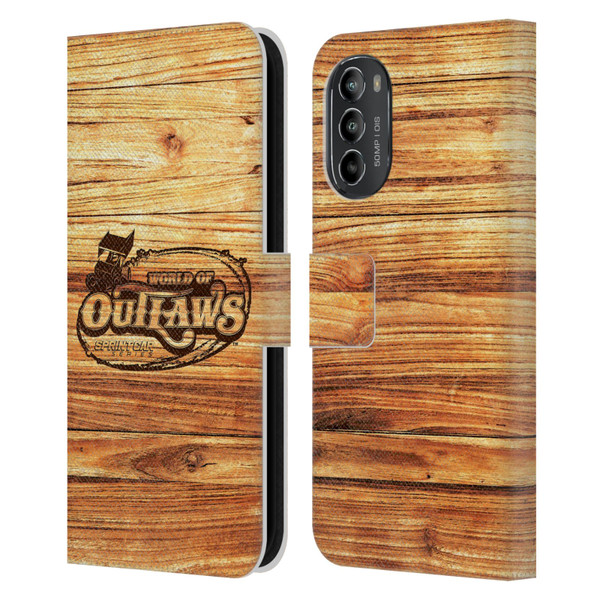 World of Outlaws Western Graphics Wood Logo Leather Book Wallet Case Cover For Motorola Moto G82 5G
